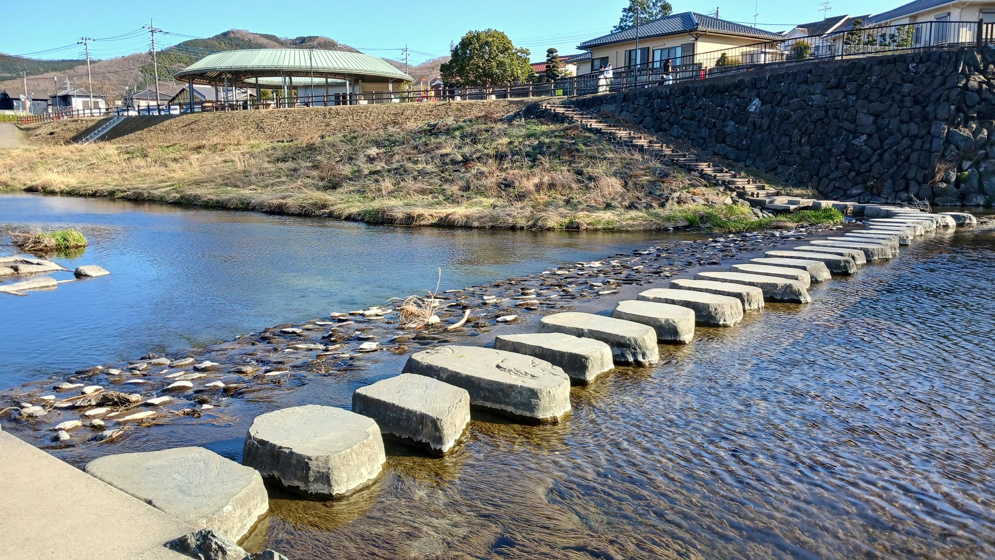 ストーンネットを使用した緑豊かな河川の施工例